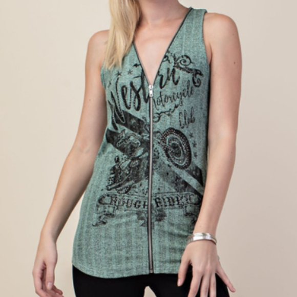 Zippered Sleeveless Top w/ Bike  #90-5 - Picture 2 of 7